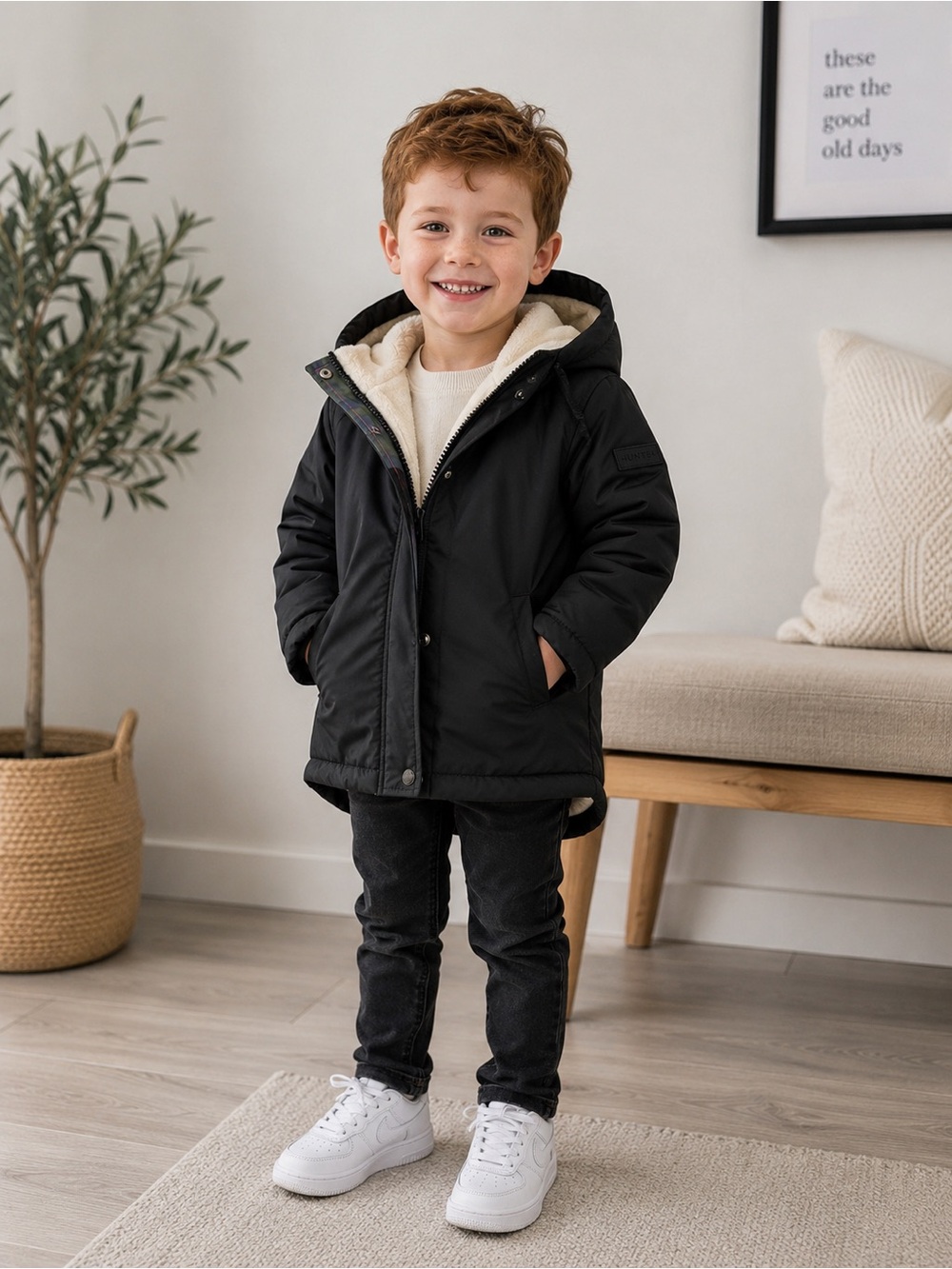 Hunter size 4 Kids Black Hooded Fleece-Lined Jacket